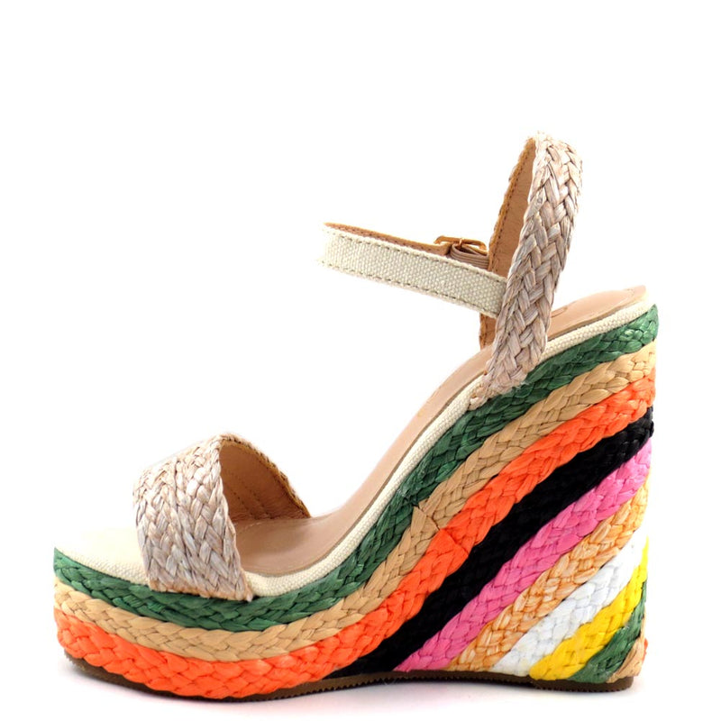 DBDK Open Toe Ankle Strap Multi Color Espadrille Wedge - Evgenia