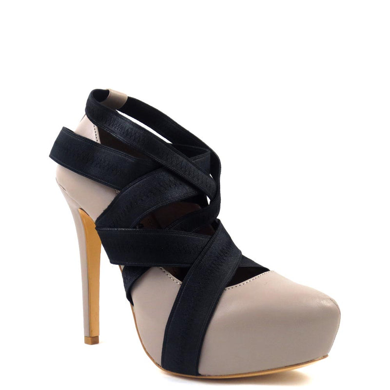 Branded Club Moda Stretchy Upper Straps Hidden Platform High Heels - Fawn