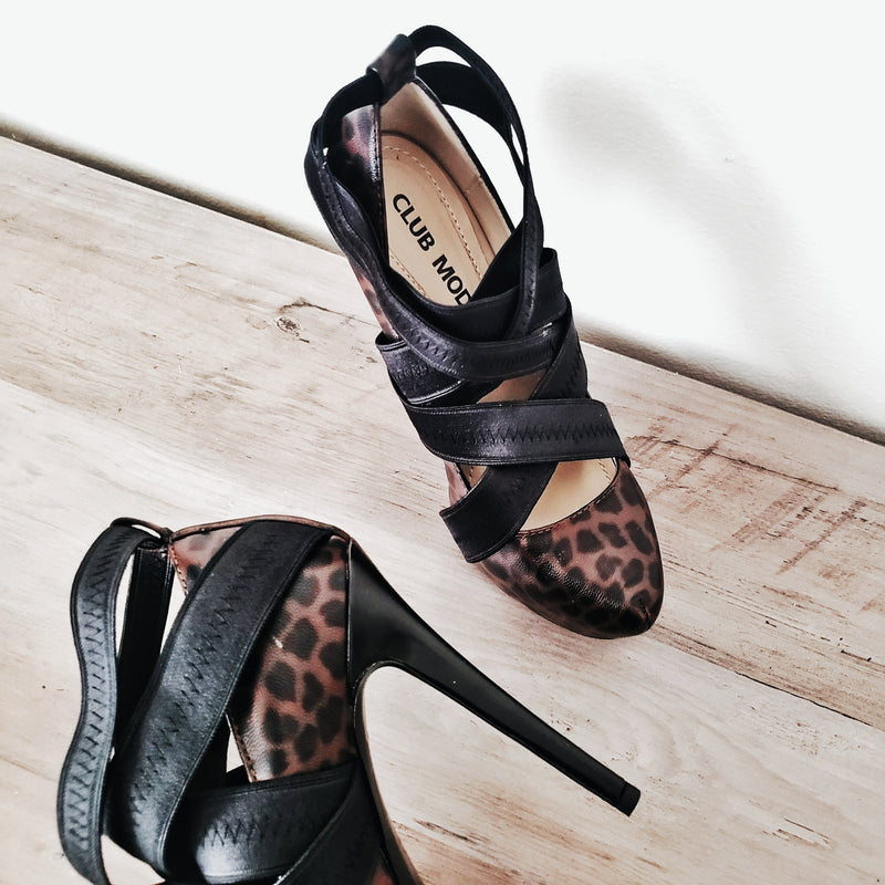 Branded Club Moda Stretchy Upper Straps Hidden Platform High Heels - Fawn