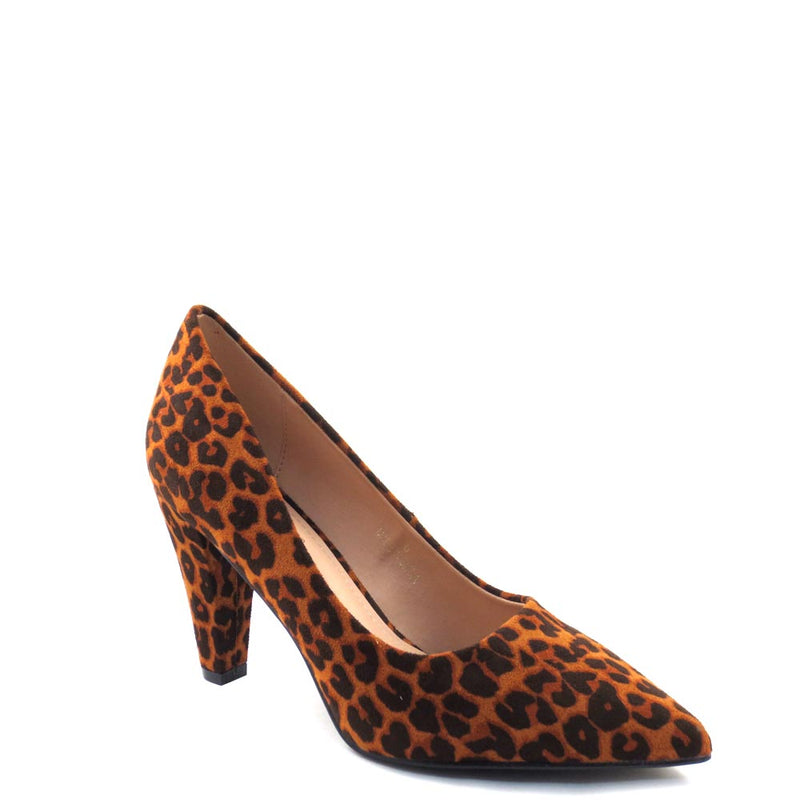 Kayleen Faux Suede Leopard Print Pointy Toe Short Heel - Guilie