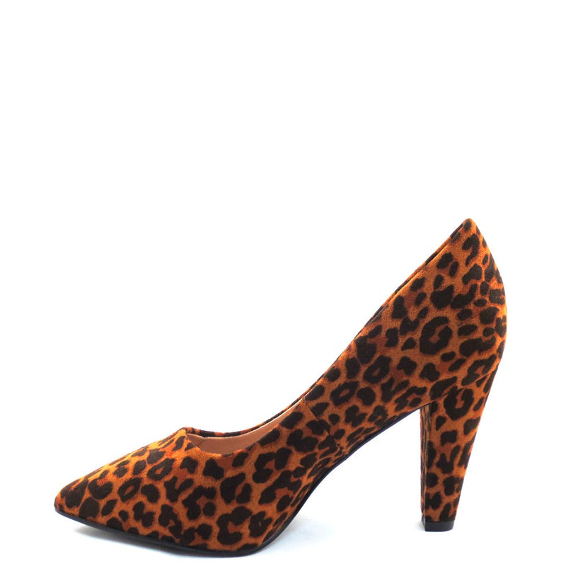 Kayleen Faux Suede Leopard Print Pointy Toe Short Heel - Guilie