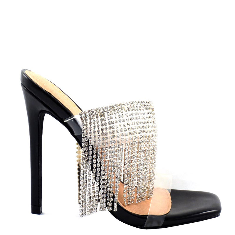 Olivia Jaymes Rhinestone Upper Clear Open Toe Stiletto Heels - Hendrix