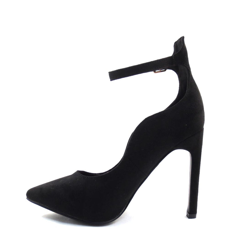 DBDK Closed Pointy Toe Laser Cut Detail Ankle Strap Stiletto Heels  - Ica