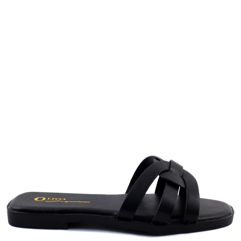 Olivia Jaymes Criss Cross Upper Open Toe Slide In Comfort Sandals - Izzy