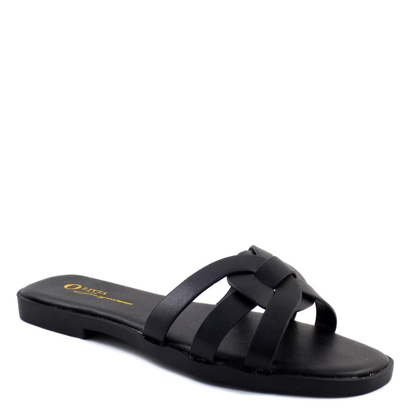 Olivia Jaymes Criss Cross Upper Open Toe Slide In Comfort Sandals - Izzy