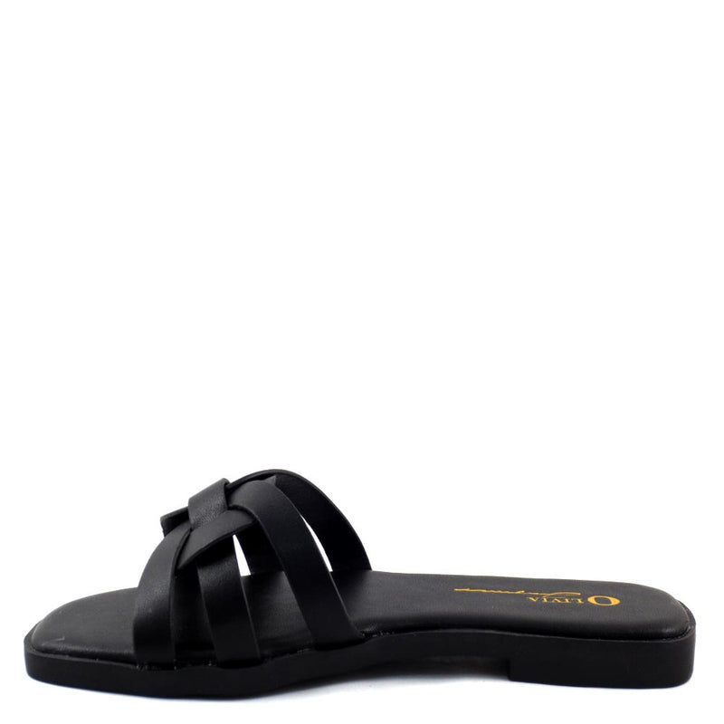 Olivia Jaymes Criss Cross Upper Open Toe Slide In Comfort Sandals - Izzy