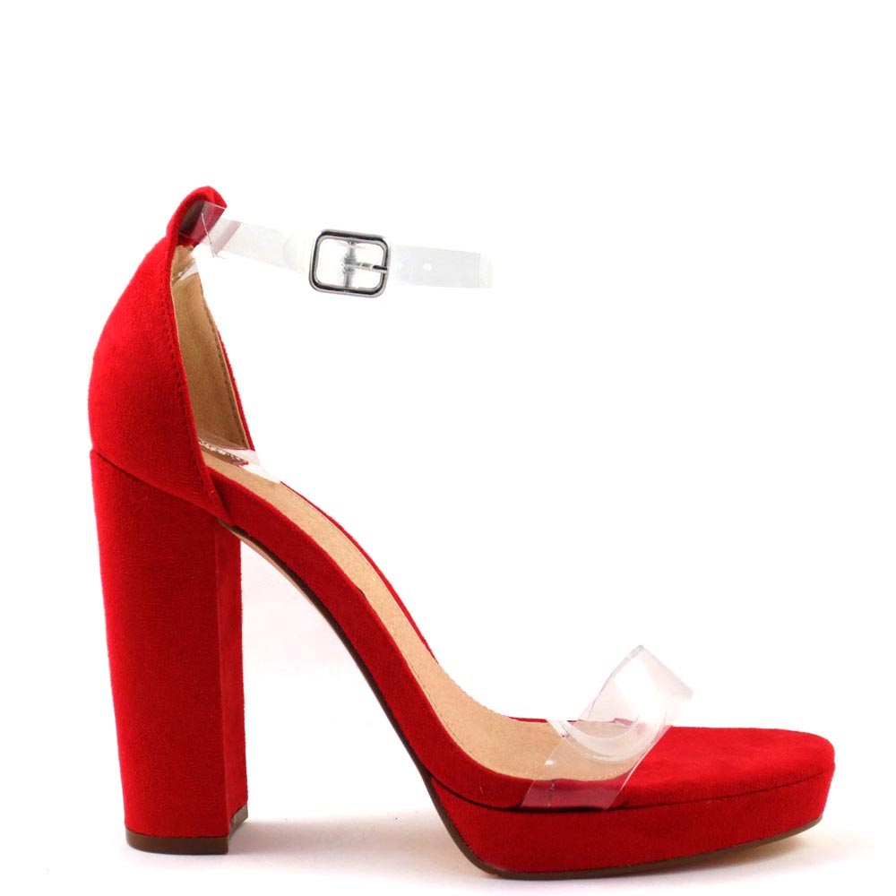 Olivia Jaymes Clear Open Toe Clear Ankle Strap Chunky Platform Heels Jackson 7.5 Red