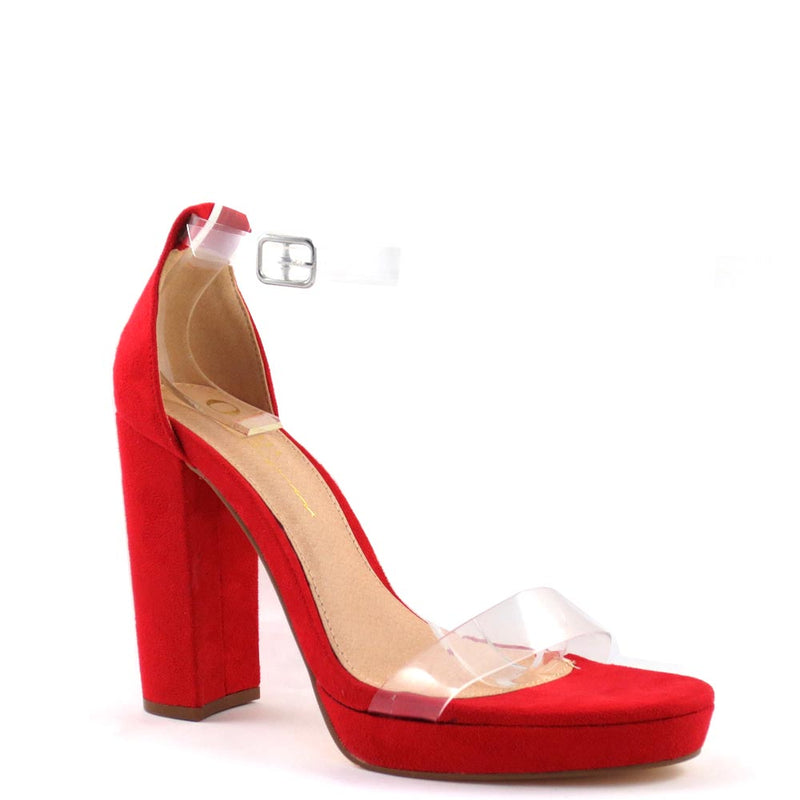 Olivia Jaymes Clear Open Toe Clear Ankle Strap Chunky Platform Heels - Jackson