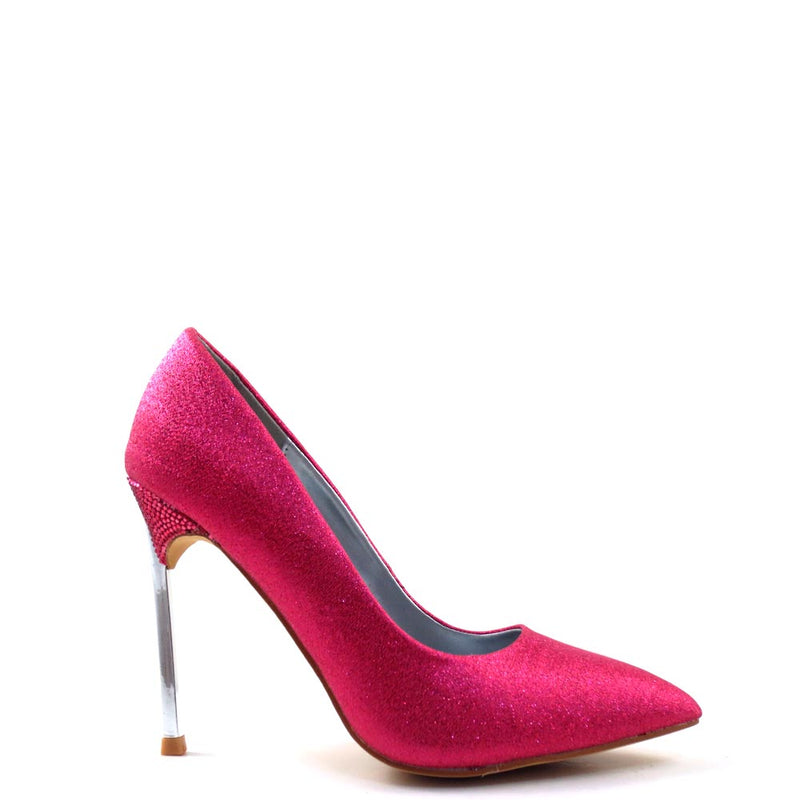 Red Cherry Glittery Upper Pointed Toe Metallic Stiletto Heels - Jasmin 2