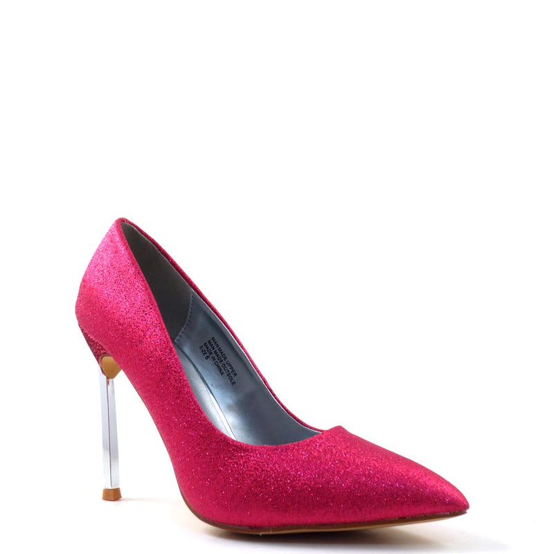 Red Cherry Glittery Upper Pointed Toe Metallic Stiletto Heels - Jasmin 2
