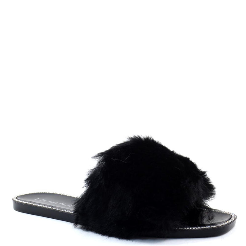 Liliana Open Toe Fur Vamp Detail Slide In Jelly Sandals - Jelli