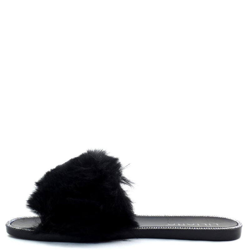 Liliana Open Toe Fur Vamp Detail Slide In Jelly Sandals - Jelli