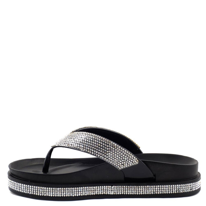 Liliana Rhinestone Embellished Thong Platform Sandals - Jelli 84