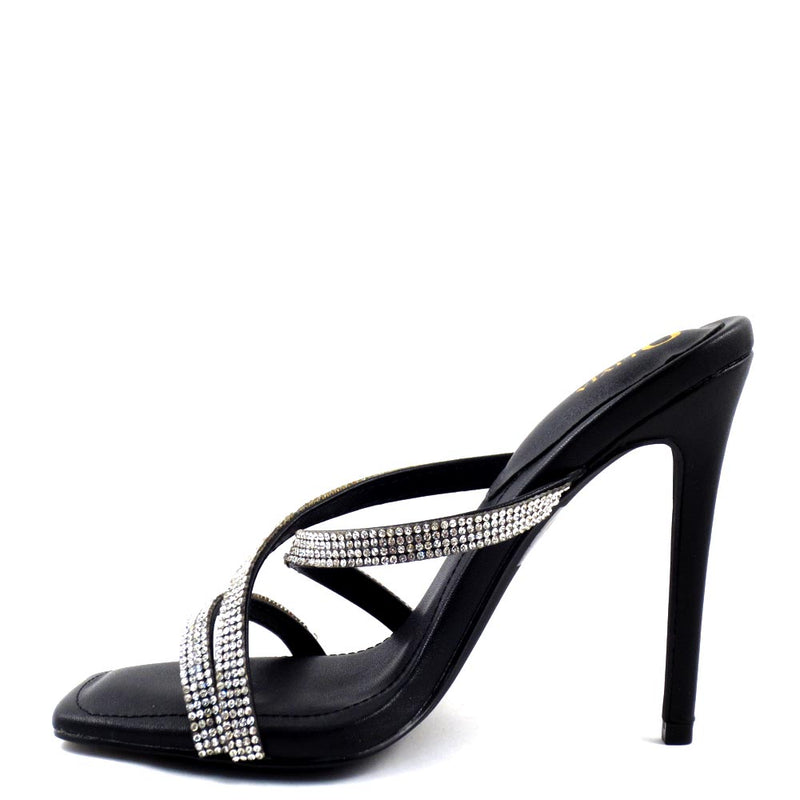 Olivia Jaymes Strappy Rhinestone Slide In Square Toe Heels - Jody