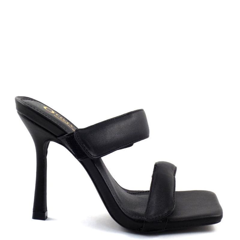 Olivia Jaymes Double Velcro Straps Open Square Toe Slide In Mule Heels - Kasey