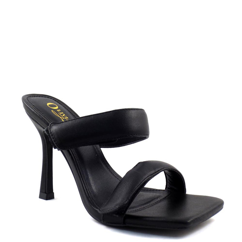 Olivia Jaymes Double Velcro Straps Open Square Toe Slide In Mule Heels - Kasey