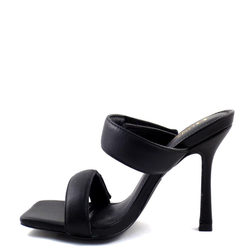 Olivia Jaymes Double Velcro Straps Open Square Toe Slide In Mule Heels - Kasey