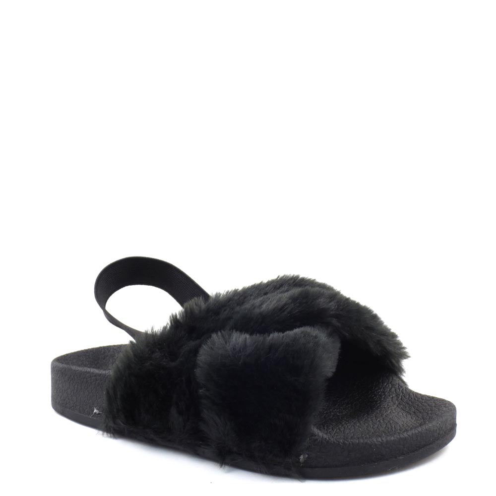 Little Girls Qupid Too Furry Sling Back Platform Sandals - Lexee