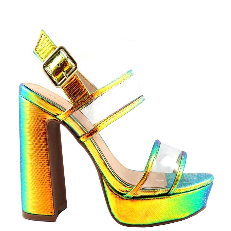 Qupid Clear Upper Straps Open Toe Ankle Strap Chunky Platform Heels - Lightning