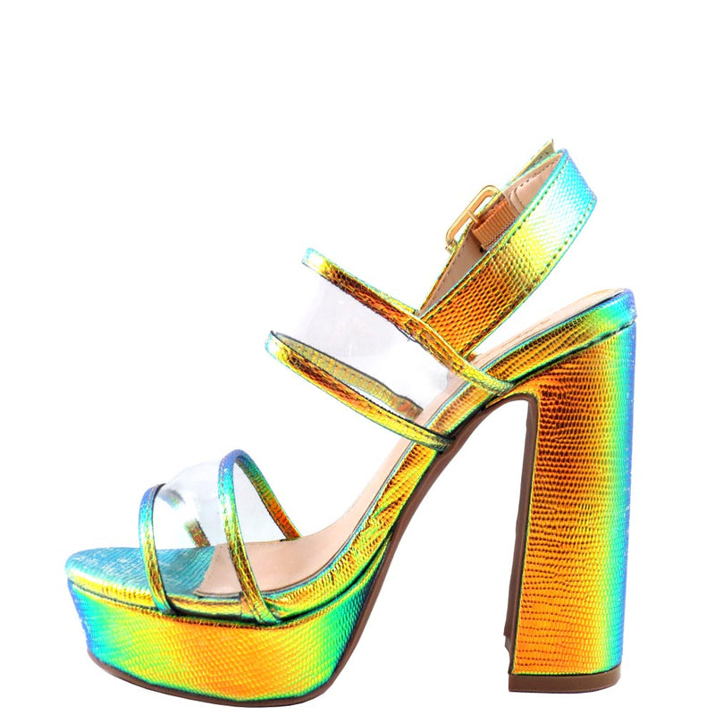 Qupid Clear Upper Straps Open Toe Ankle Strap Chunky Platform Heels - Lightning