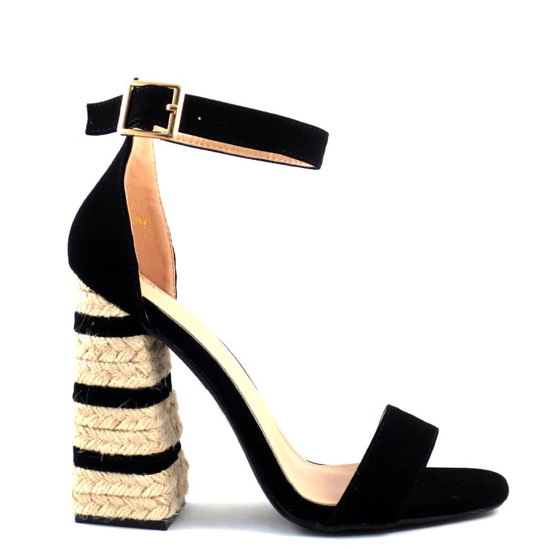 Kayleen Open Toe Ankle Strap Espadrille Wrapped Square Chunky Heel - Marcela