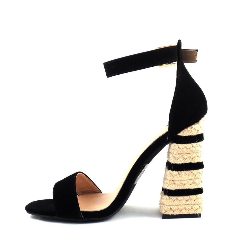 Kayleen Open Toe Ankle Strap Espadrille Wrapped Square Chunky Heel - Marcela