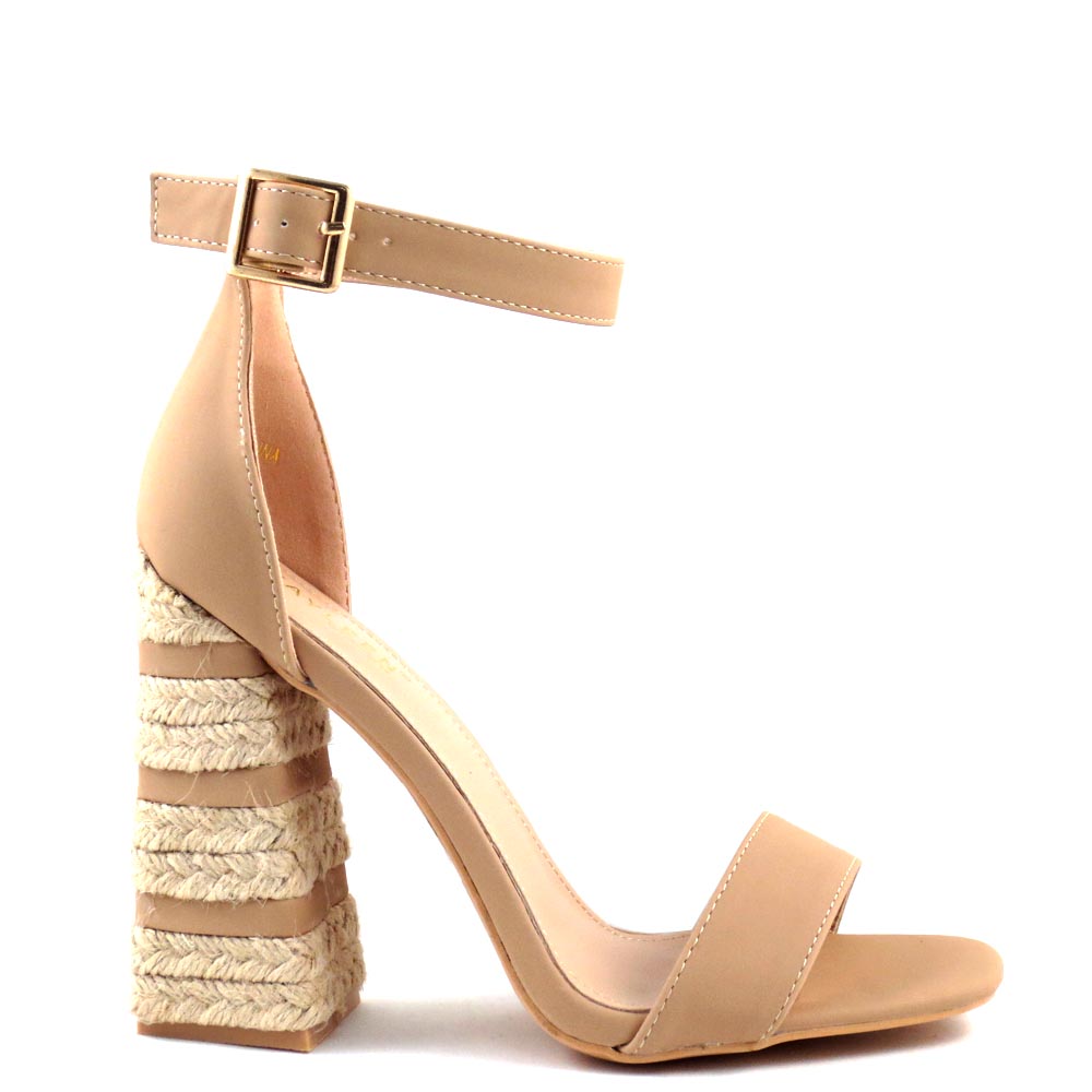 Kayleen Open Toe Ankle Strap Espadrille Wrapped Square Chunky Heel - Marcela