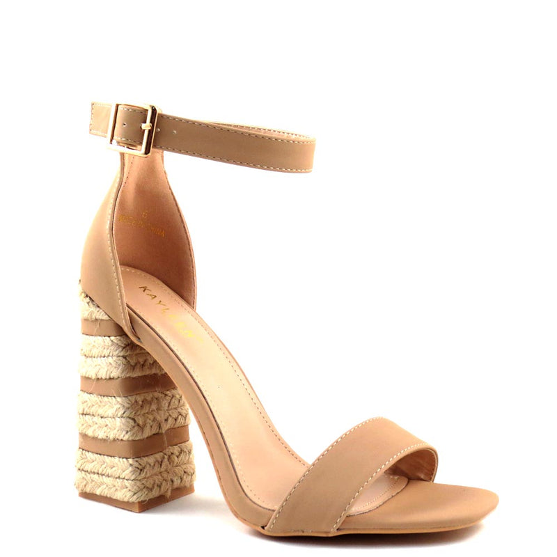 Kayleen Open Toe Ankle Strap Espadrille Wrapped Square Chunky Heel - Marcela