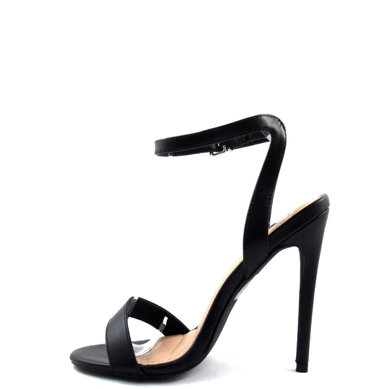 Elegant Collection Open Toe Single Bnad Ankle Strap Stiletto Heels  - Mica