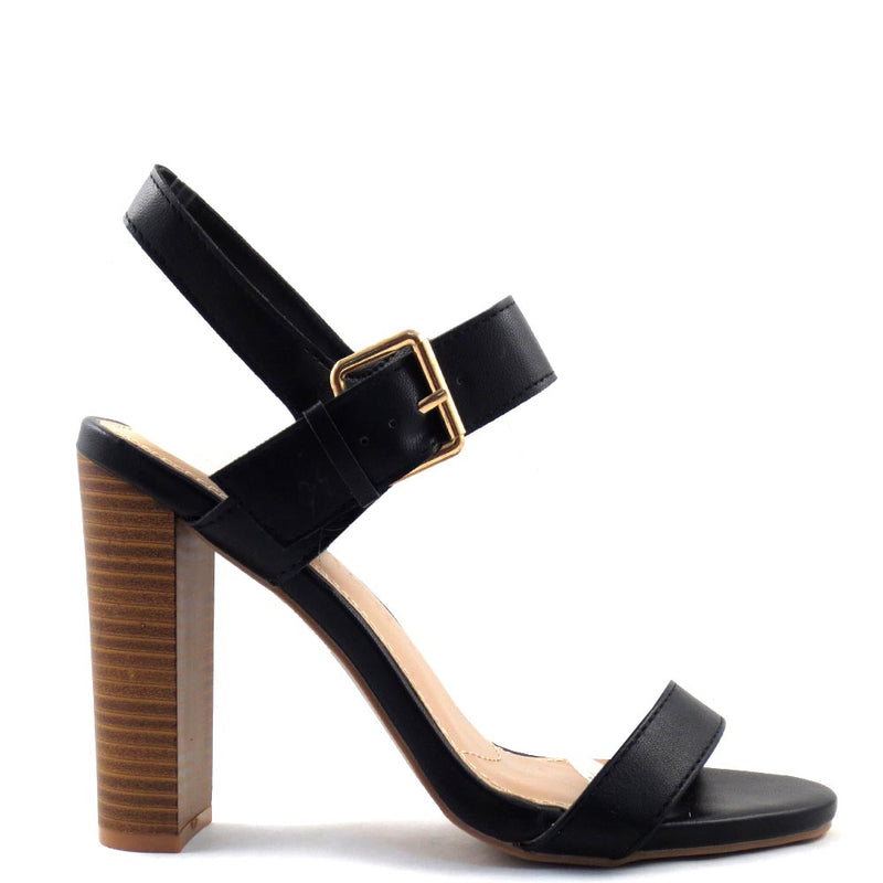 Wild Diva Lounge Open Toe Ankle Strap Buckle Detail Stacked Heels - Morris 318