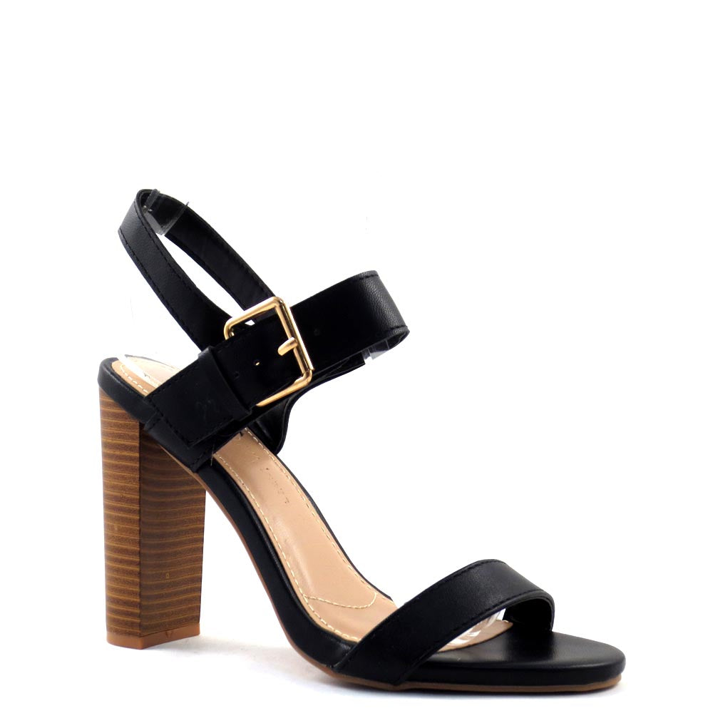 Wild Diva Lounge Open Toe Ankle Strap Buckle Detail Stacked Heels - Morris 318