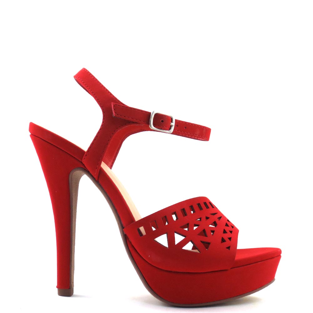 Delicious Laser Cut Upper Open Toe Ankle Strap Stiletto Platform Heel - Onboard