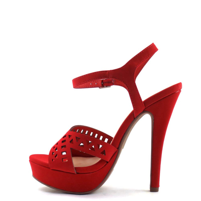 Delicious Laser Cut Upper Open Toe Ankle Strap Stiletto Platform Heel - Onboard