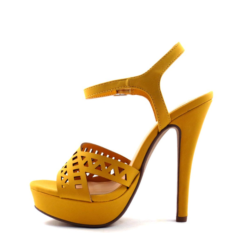 Delicious Laser Cut Upper Open Toe Ankle Strap Stiletto Platform Heel - Onboard