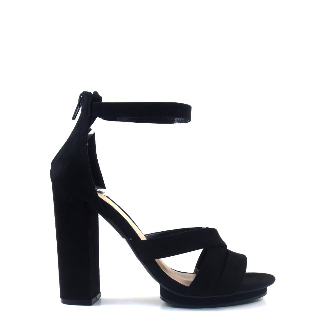 Wild Diva Open Toe Cross Pattern Ankle Strap Platform Heels - Pace 26