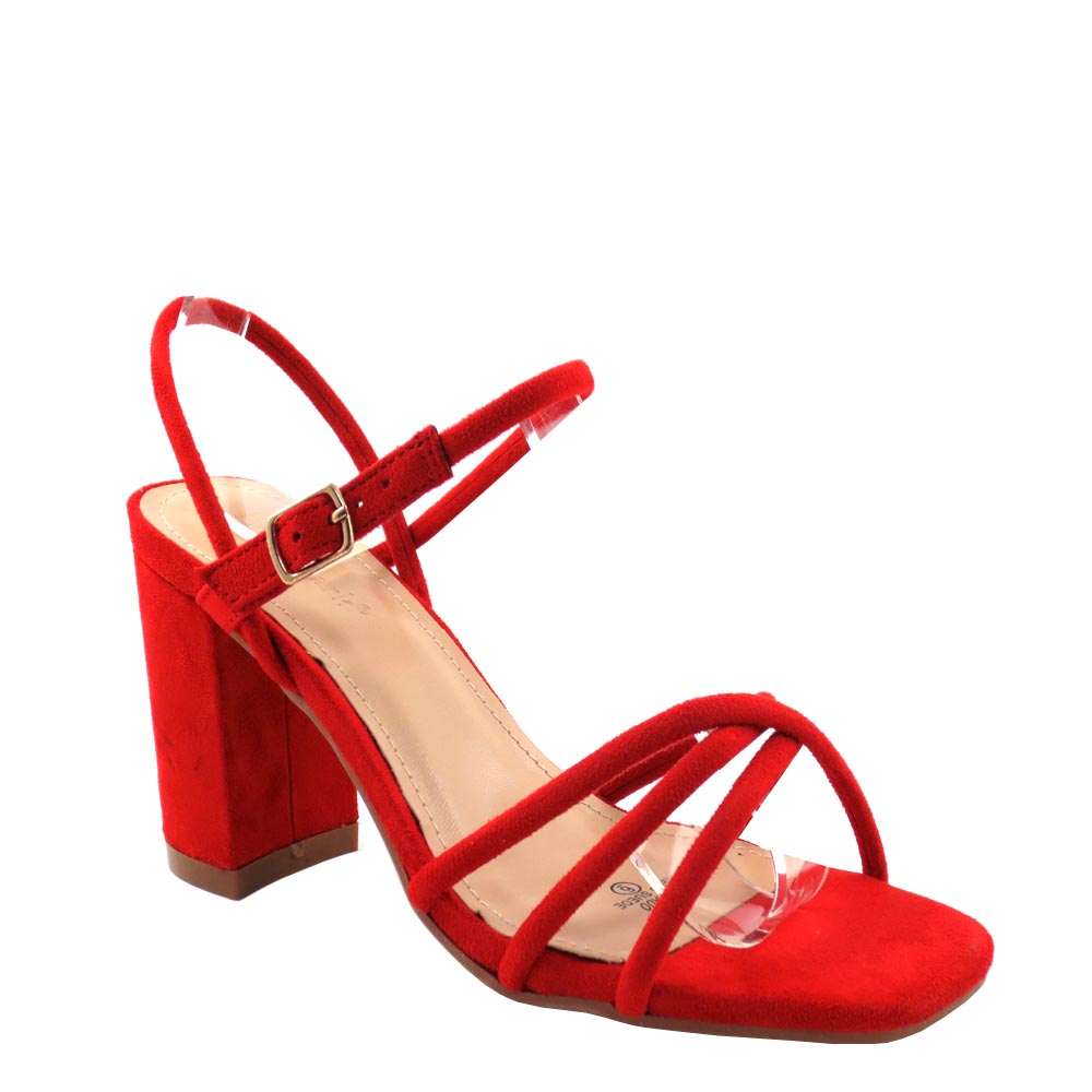 HerStyle Rosemmina Open Toe Ankle Strap Chunky Heel (Red)