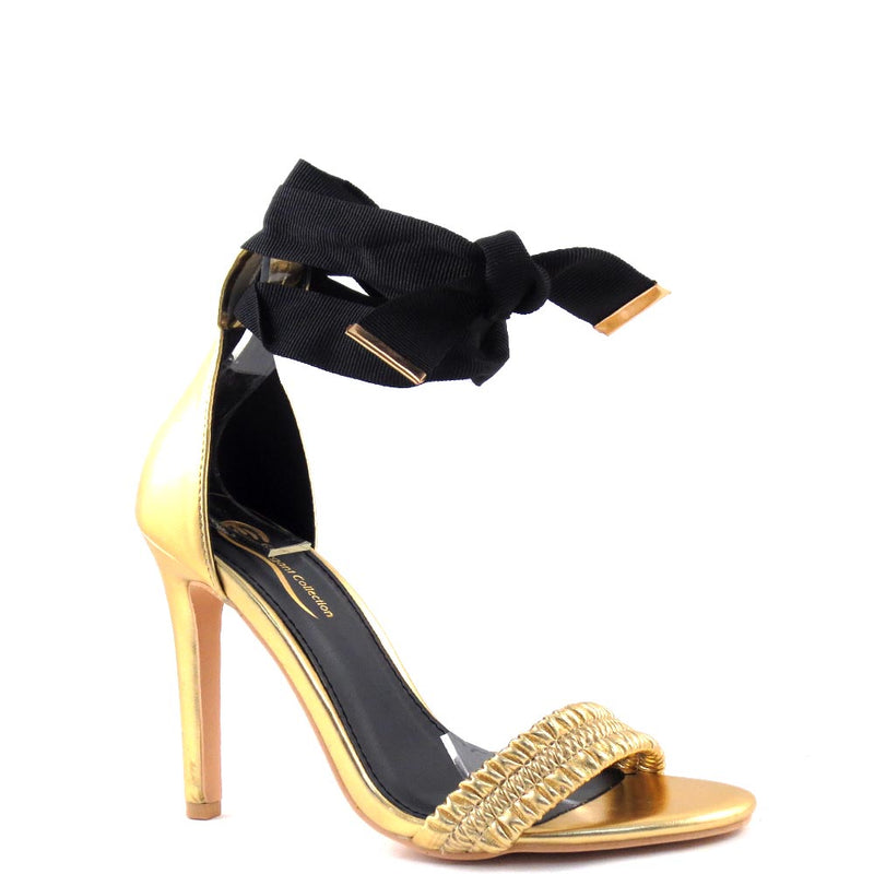 Elegant Collection Open Toe Pleated Band Lace Ankle Strap High Heels - Queenie