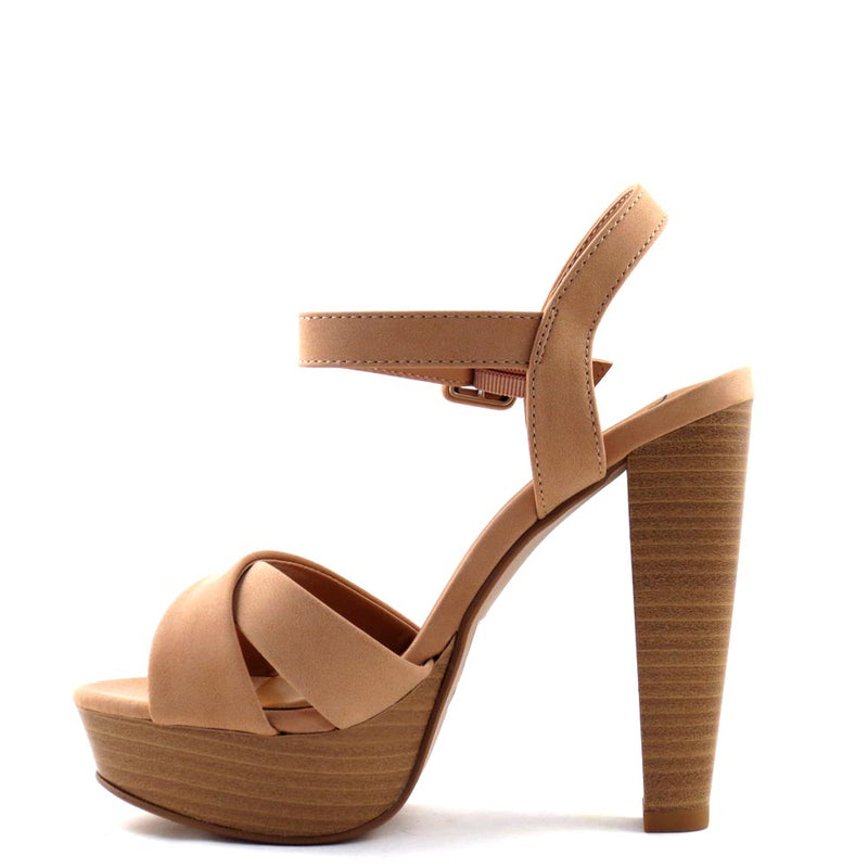 Delicious Open Toe Criss Cross Upper Ankle Strap Platform Chunky Heel - Rancho