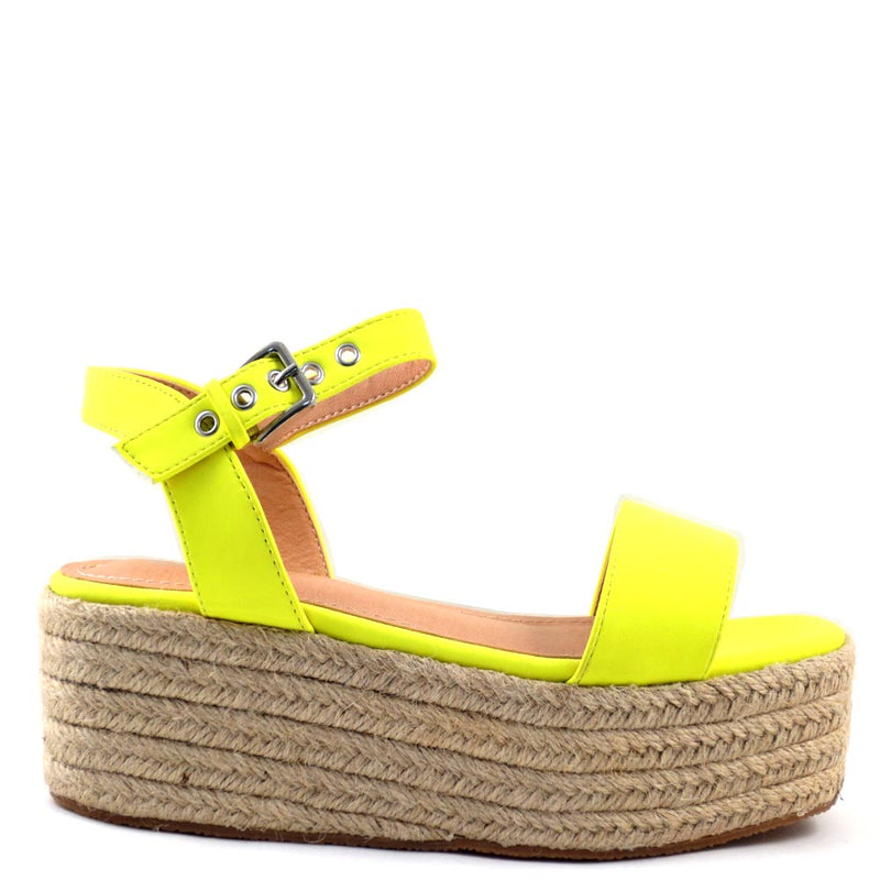 Misbehave Open Toe Ankle Strap Buckle Detail Espadrille Platform Sandals - Rasha 42