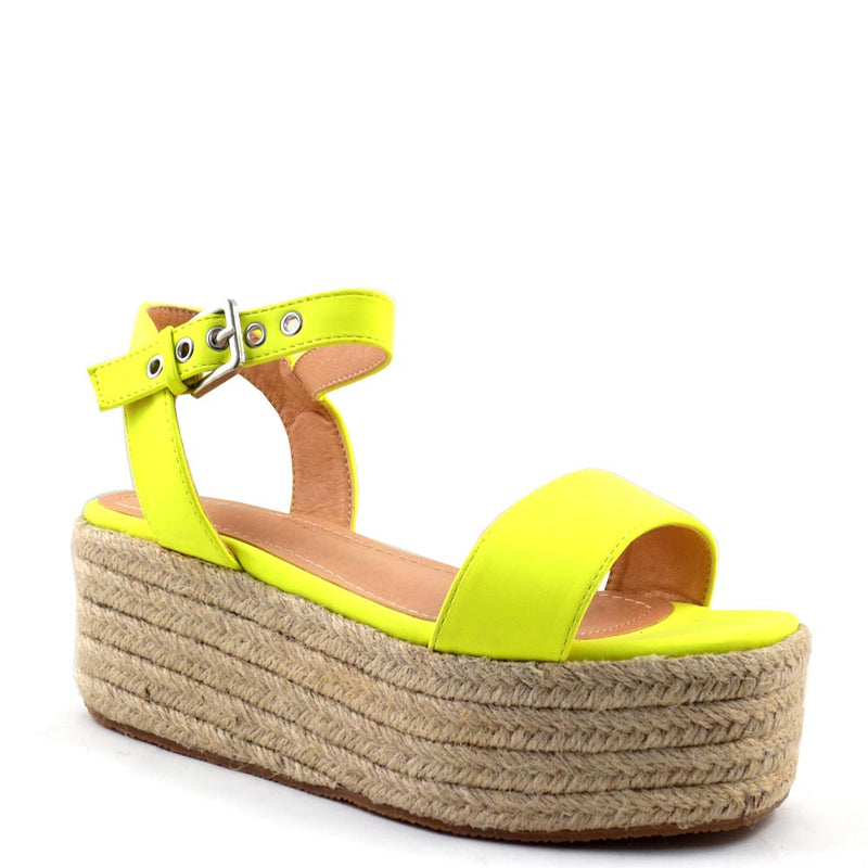 Misbehave Open Toe Ankle Strap Buckle Detail Espadrille Platform Sandals - Rasha 42