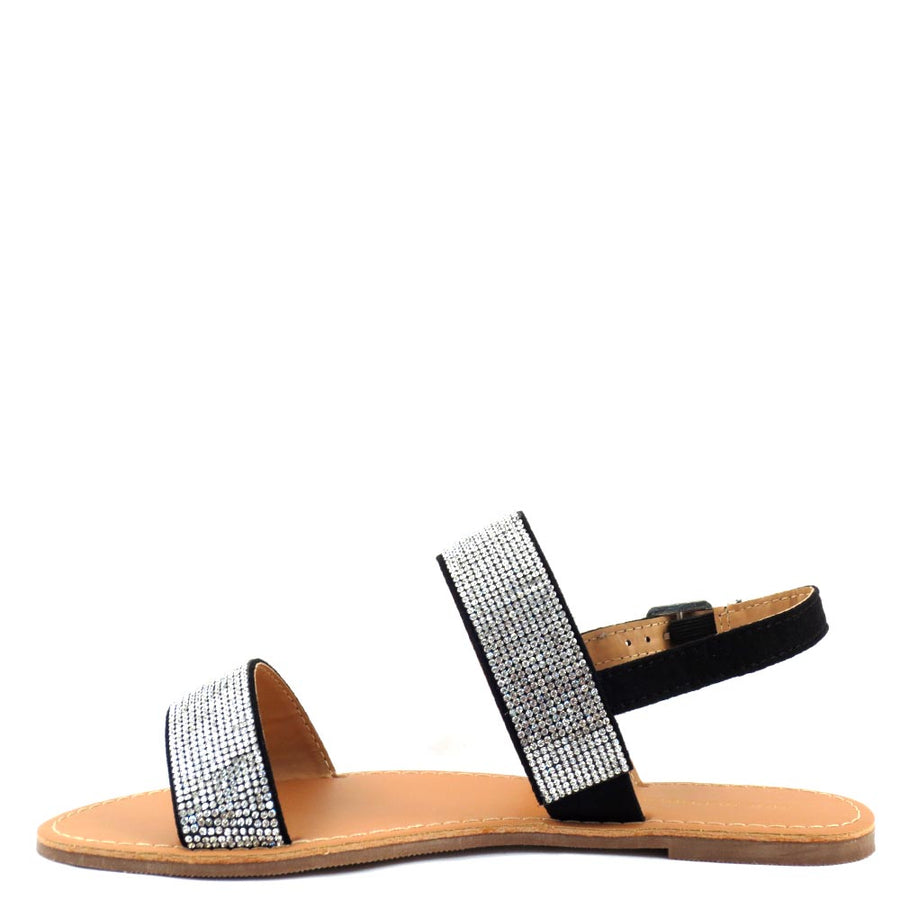 Two Strap Band Sandals-Black