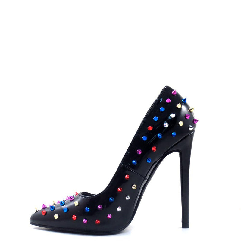 Red Cherry Patent Multi Color Studded Detail Pointy Toe Heels - Ricky 18