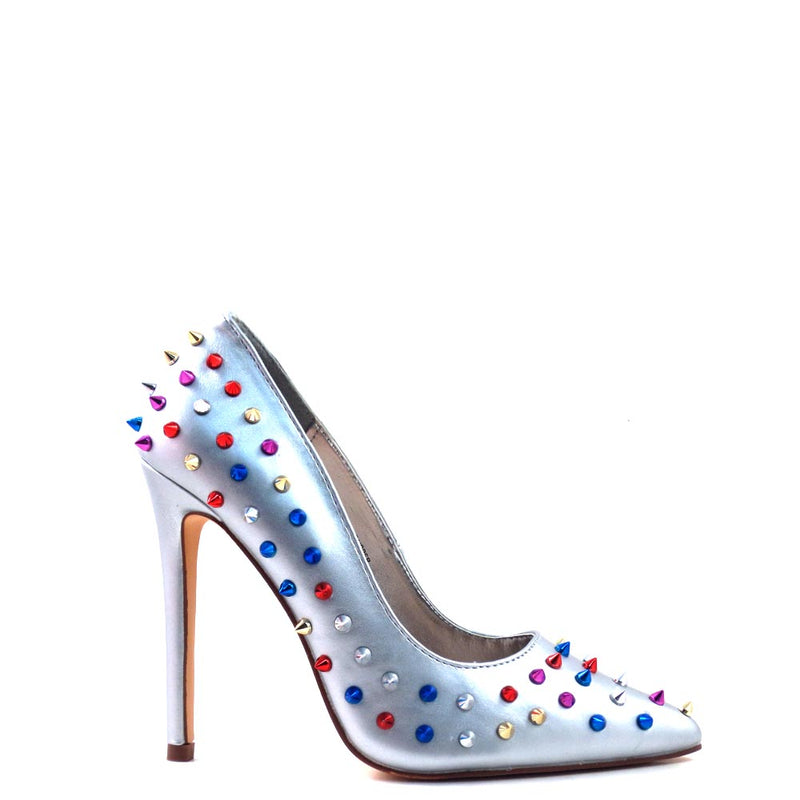 Red Cherry Patent Multi Color Studded Detail Pointy Toe Heels - Ricky 18