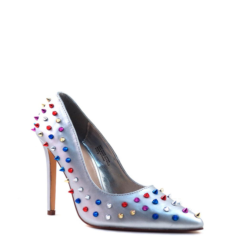 Red Cherry Patent Multi Color Studded Detail Pointy Toe Heels - Ricky 18