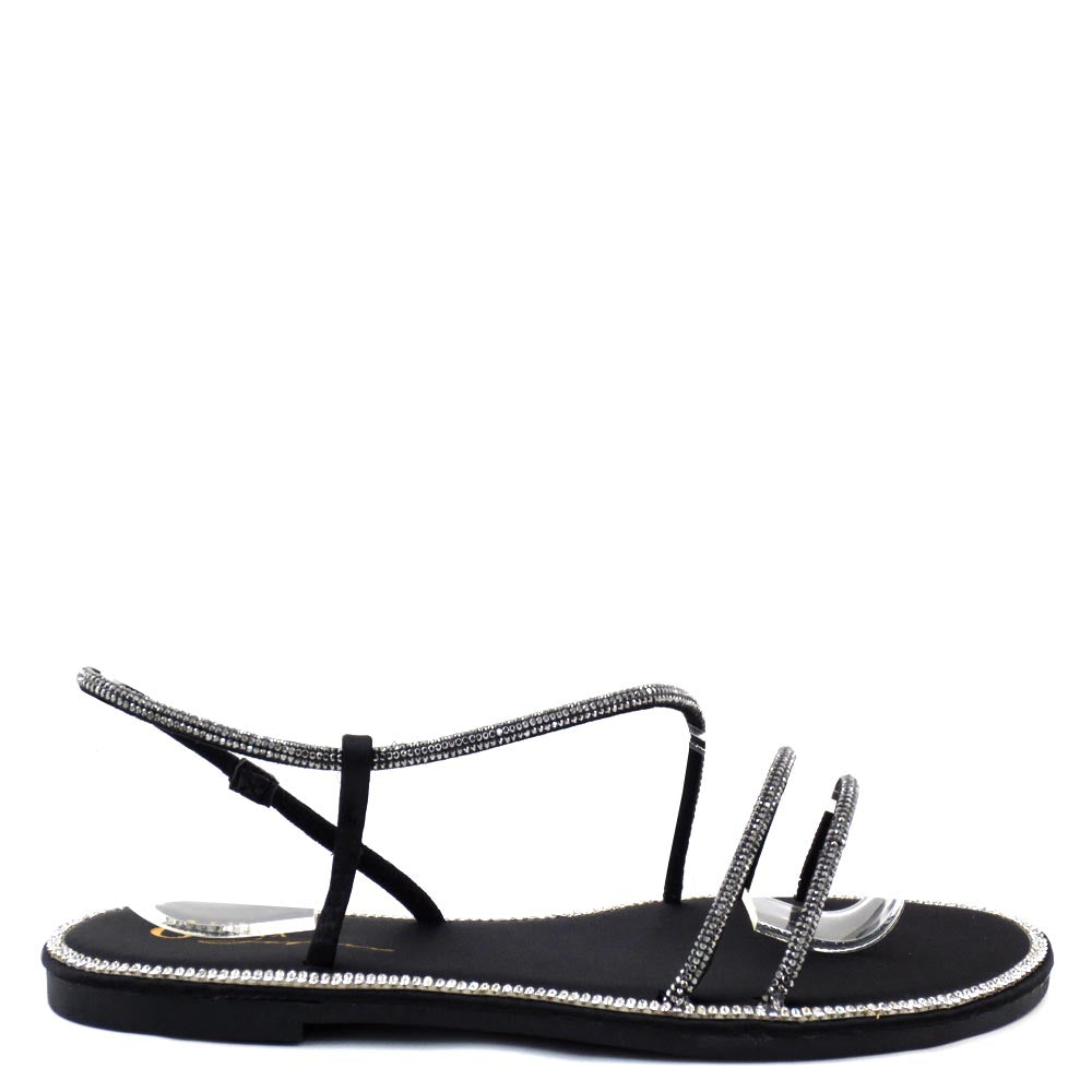 Olivia Jaymes Open Toe Strappy Upper Rhinestone Trim Detail Slide In Sandals - Samoa