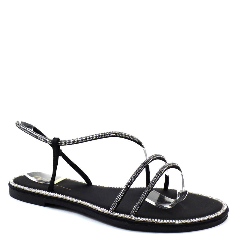 Olivia Jaymes Open Toe Strappy Upper Rhinestone Trim Detail Slide In Sandals - Samoa