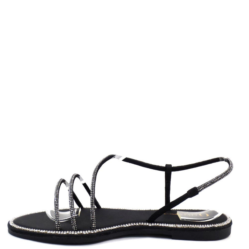 Olivia Jaymes Open Toe Strappy Upper Rhinestone Trim Detail Slide In Sandals - Samoa