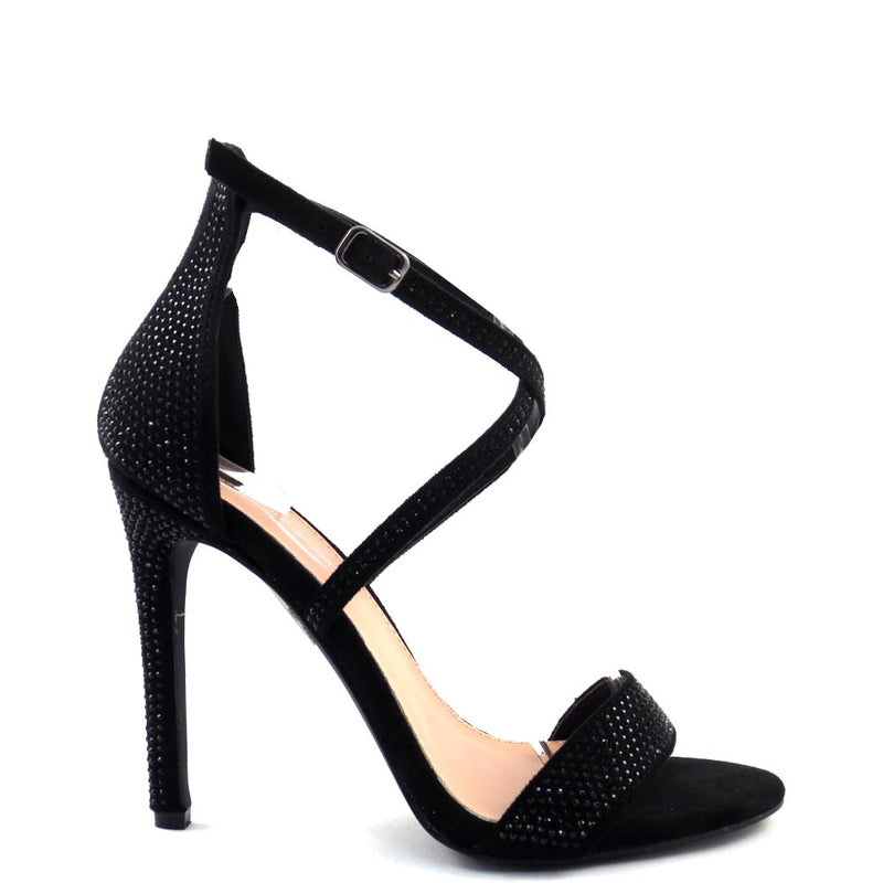 Elegant Collection Studded Open Toe Cross Straps Buckle Detail High Heels - Sheena