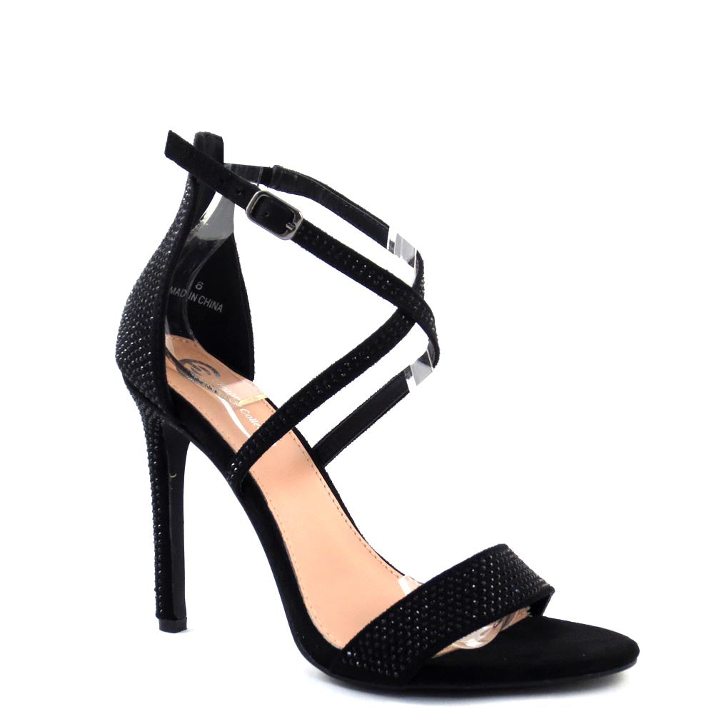 Elegant Collection Studded Open Toe Cross Straps Buckle Detail High Heels - Sheena