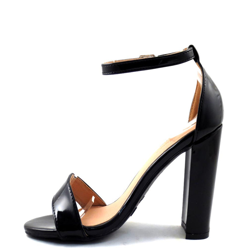 Love Mark Faux Patent Leather Open Toe Ankle Strap Chunky Heels - Shirley